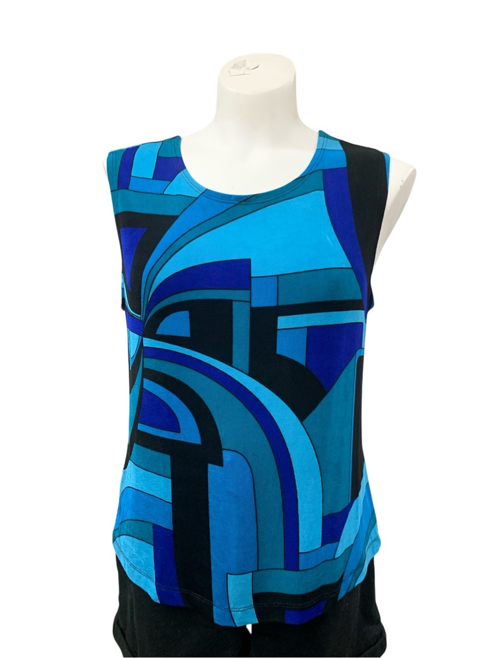 Travel Elements Abstract Geometric Sleeveless Tank Top - Blue Size XL